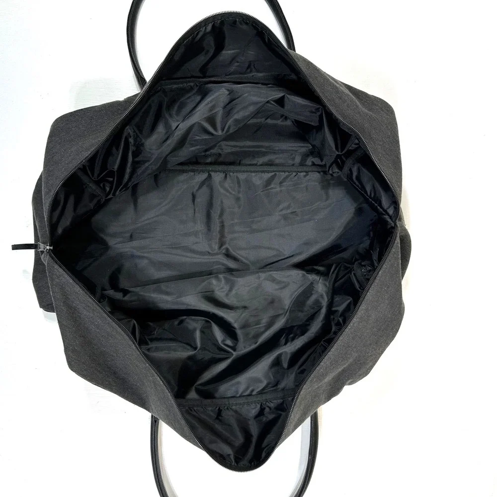John Varvatos Mens Charcoal Gray Canvas Duffel Bag Weekend Travel Carryon Logo